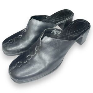 Clarks Black Leather Mule Clog Heels - Women's Slip-On Shoes - Size 9.5